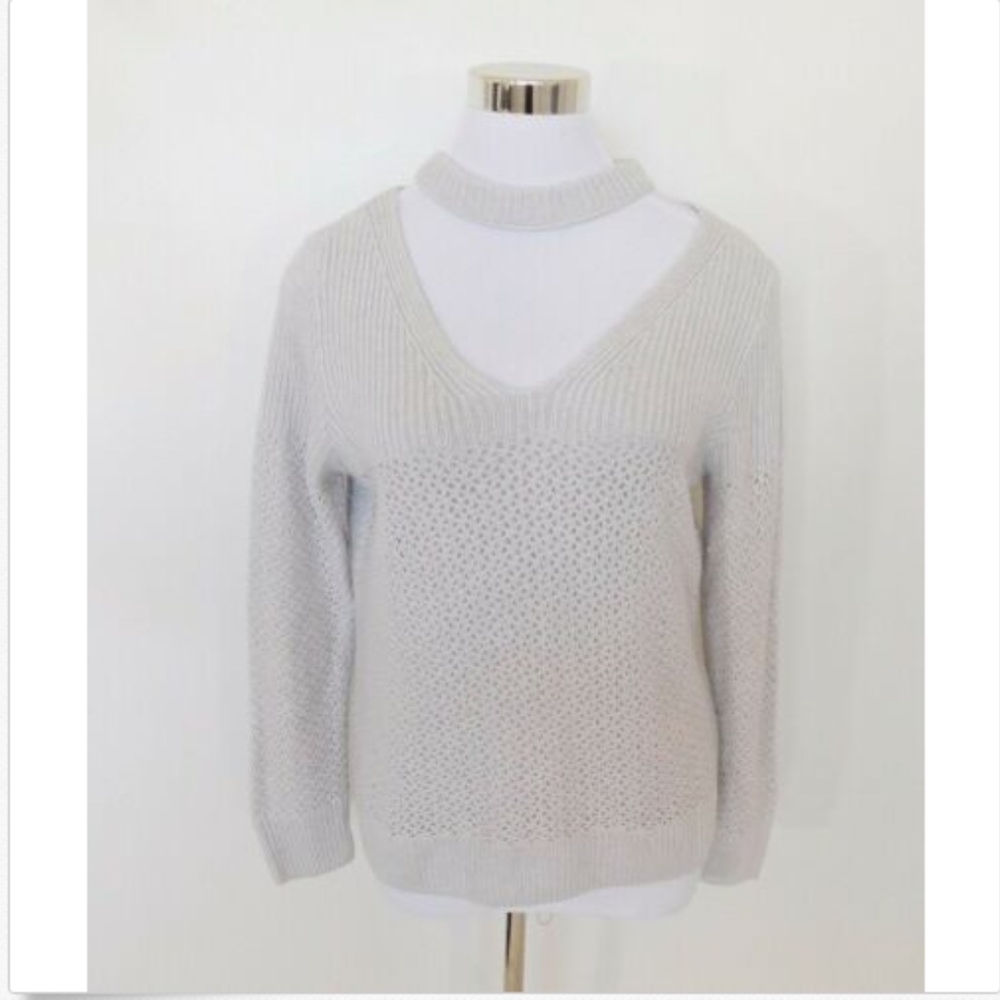 Lucky Brand Sweater Gray Necklace V-Neck